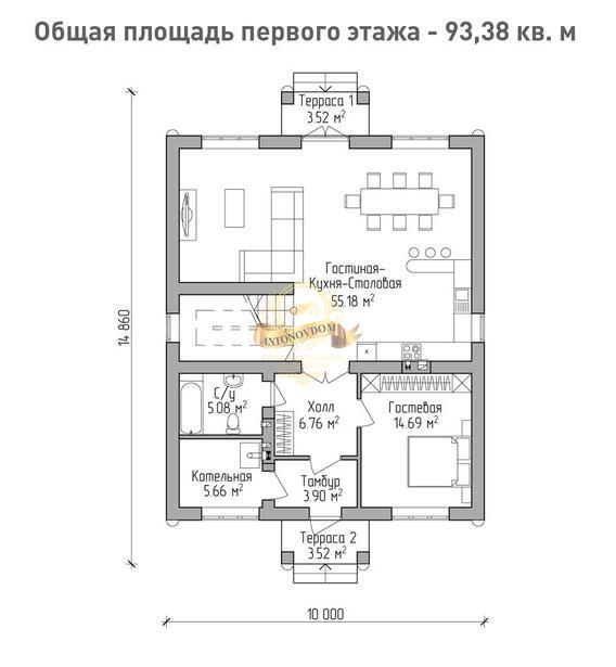 Планировка Дом из пеноблоков AN046-15
