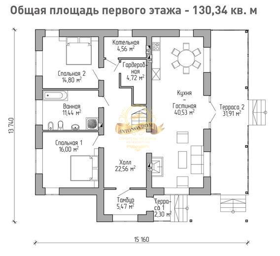 Планировка Дом из газосиликатных блоков AN032-12