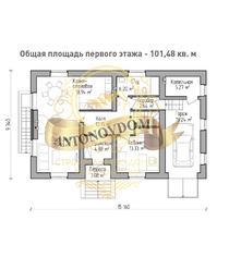 Планировка дома из газобетона с мансардой и сложной крышей.