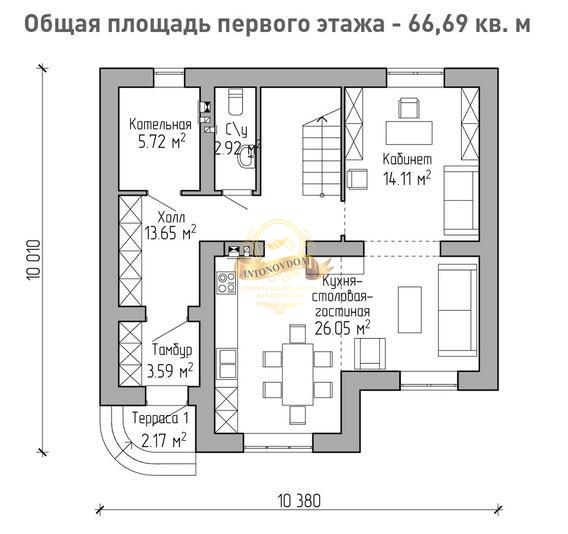 Планировка Дом из пеноблоков AN072-14