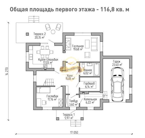 Планировка Дом из газосиликатных блоков AN057-12