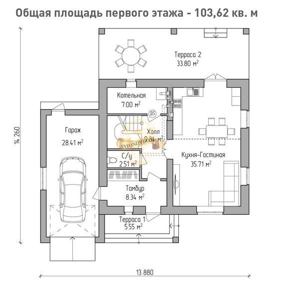 Планировка Дом из газосиликатных блоков AN021-15