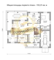 Планировка одноэтажного дома из газобетона с тремя спальнями.