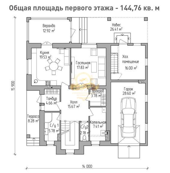 Планировка Дом из газосиликатных блоков AN059-16