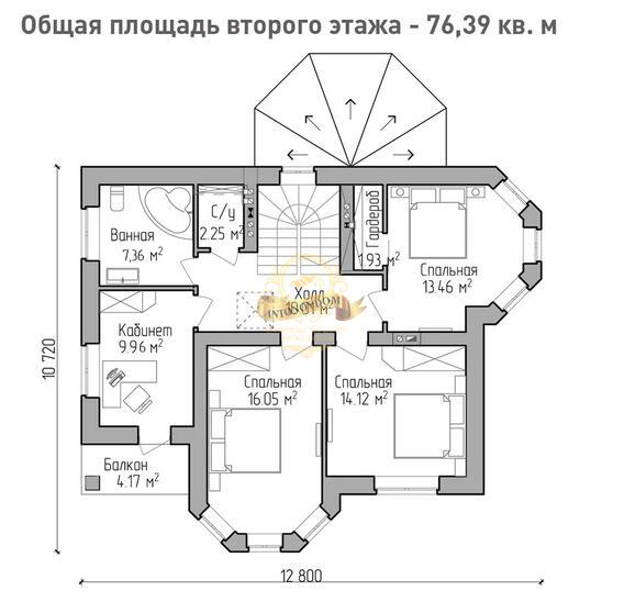 Планировка двухэтажного дома из газобетона с эркером.
