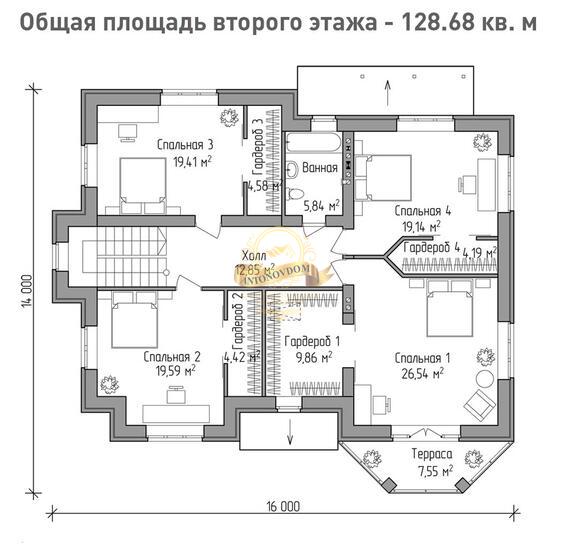 Планировка двухэтажного дома из газобетона с эркером