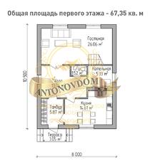 Планировка дома из газобетона с мансардой 10,5х8.