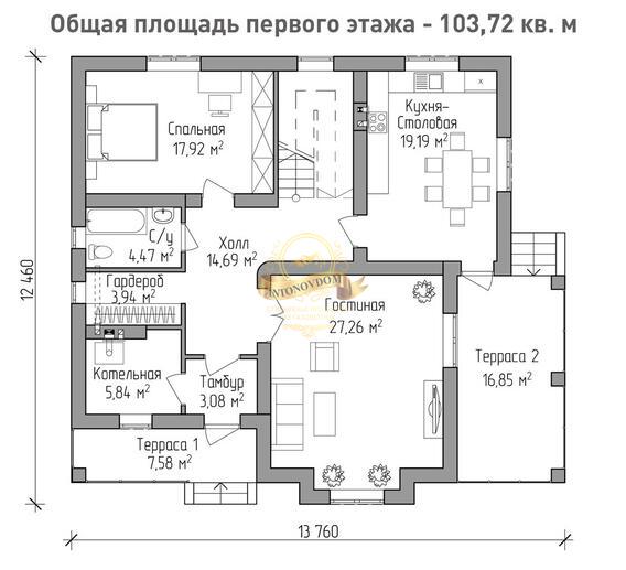 Планировка Дом из газосиликатных блоков AN023-15