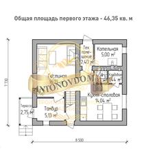 Планировка дома из газобетона с мансардой и тремя спальнями.