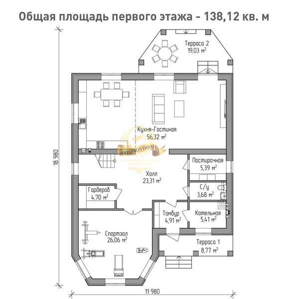 Планировка Дом из пеноблоков AN079-14