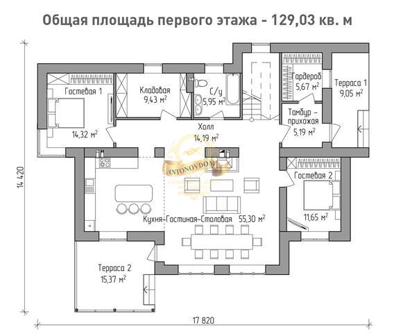 Планировка Дом из газосиликатных блоков AN009-15