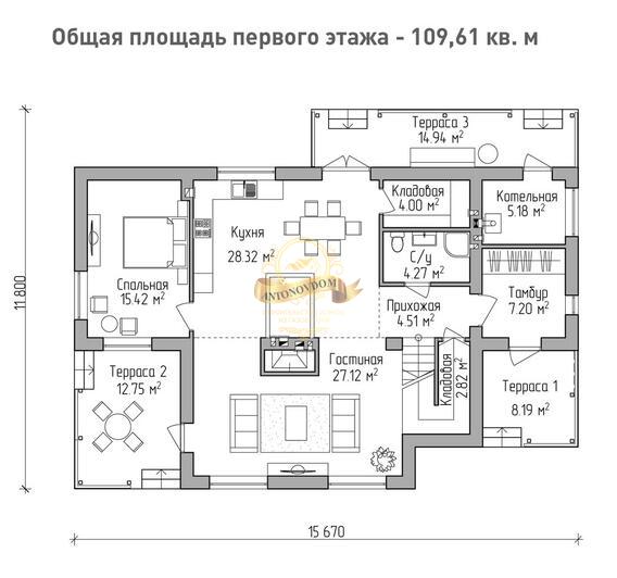 Планировка Дом из газосиликатных блоков AN079-15