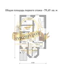 Планировка дома из газобетона с мансардой и эркером.