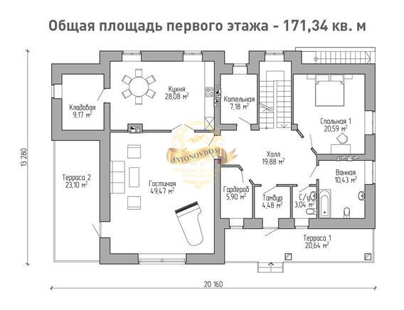 Планировка Дом из газосиликатных блоков AN034-12