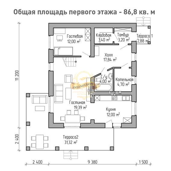 Планировка Дом из пеноблоков AN035-13