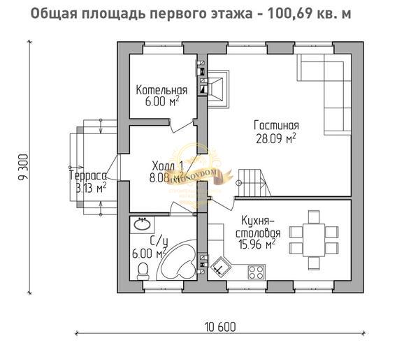 Планировка Дом из пеноблоков AN001-10