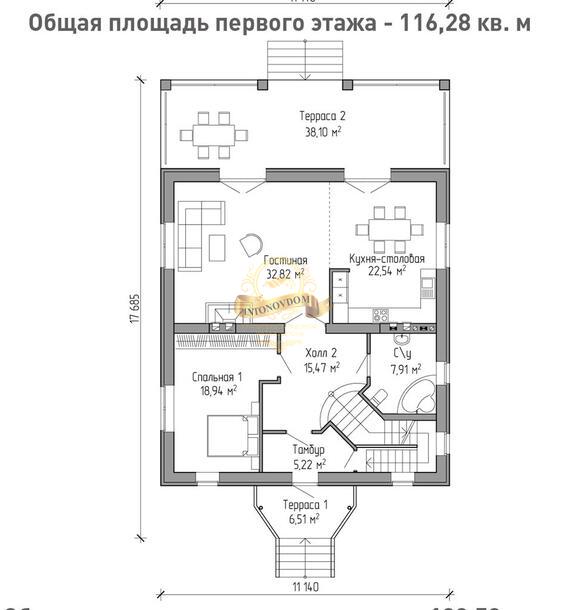 Планировка Дом из газосиликатных блоков AN010-15