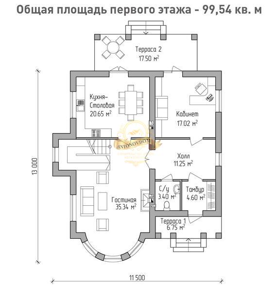 Планировка Дом из газосиликатных блоков AN095-16