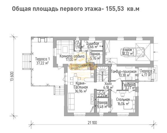 Планировка Дом из пеноблоков AN134-16