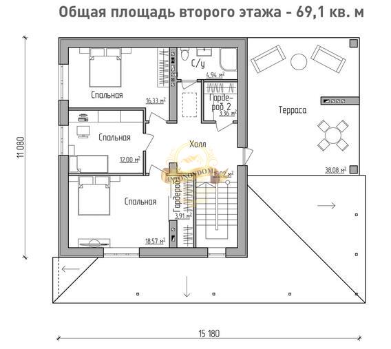 Планировка Дом из газосиликатных блоков AN024-16