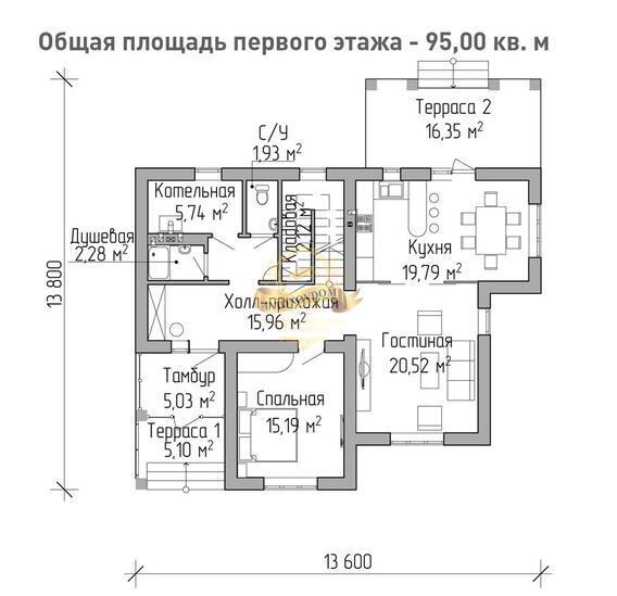 Планировка Дом из газосиликатных блоков AN115-16