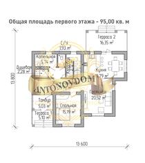 Планировка двухэтажного дома из газобетона с террасой.