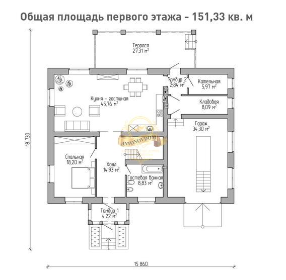 Планировка Дом из пеноблоков AN008-12