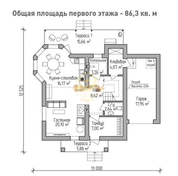 Планировка Дом из пеноблоков AN063-11
