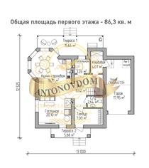 Планировка дома из газобетона с мансардой и террасой.