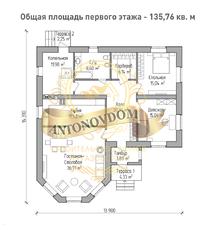 Планировка одноэтажного дома из газобетона с большой гостинной.