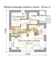 Планировка двухэтажного дома из газобетона с балконом.