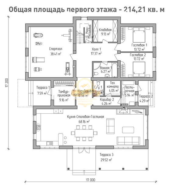 Планировка Дом из пеноблоков AN010-17