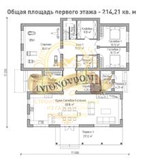 Планировка дома из газобетона с мансардой и верандой.