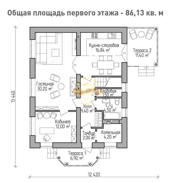 Планировка Дом из пеноблоков AN025-14