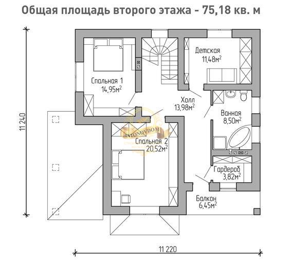 Планировка двухэтажного дома из газобетона с балконом
