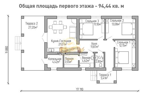 Планировка Дом из газосиликатных блоков AN036-14
