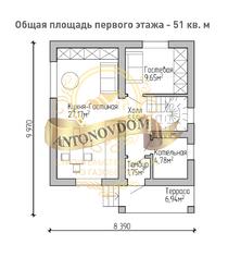 Планировка дома из газобетона с мансардой 9,9х8,39