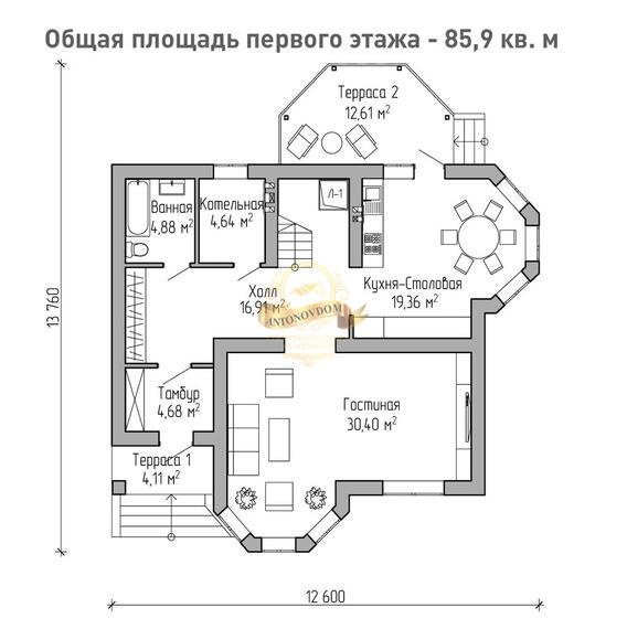 Планировка Дом из пеноблоков AN059-12