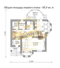 Планировка типового проекта двухэтажного дома из газобетона.