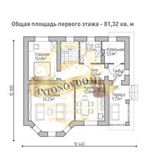 Планировка дома из газобетона с мансардой и террасой.