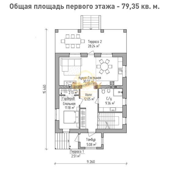 Планировка Дом из пеноблоков AN007-17