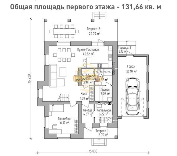 Планировка Дом из газосиликатных блоков AN061-17