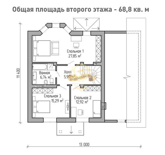 Планировка Дом из газосиликатных блоков AN045-13