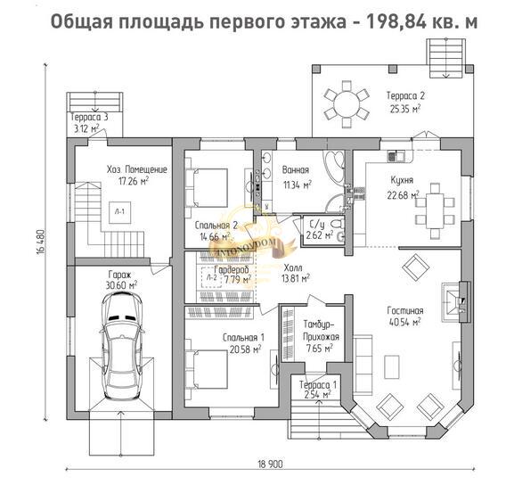 Планировка Дом из газосиликатных блоков AN038-15