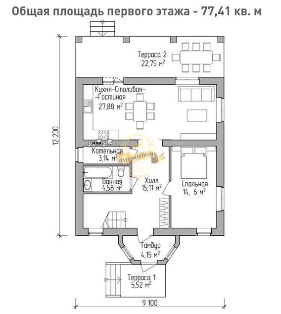 Планировка Дом из пеноблоков AN026-16