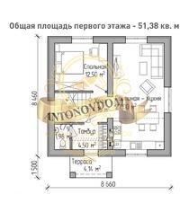 Планировка дома из газобетона с мансардой с тремя спальнями.