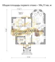 Планировка дома из газобетона с мансардой и сложной крышей.