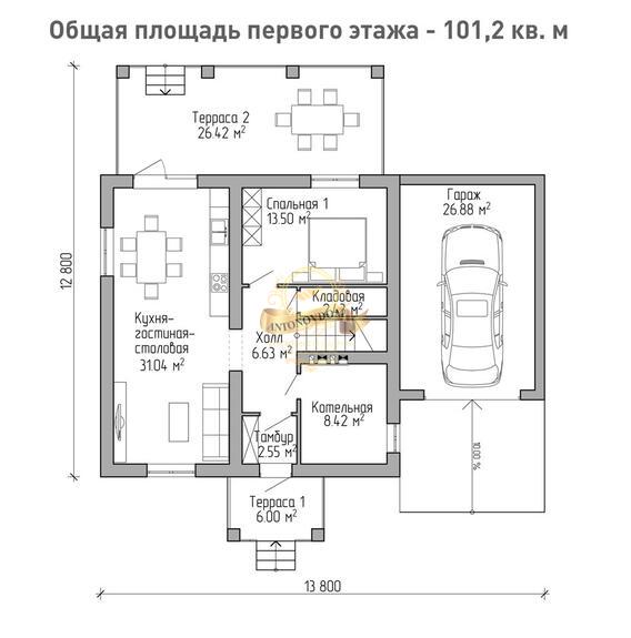 Планировка Дом из газосиликатных блоков AN069-14