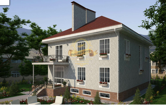 Двухэтажный дом из пеноблоков с балконом